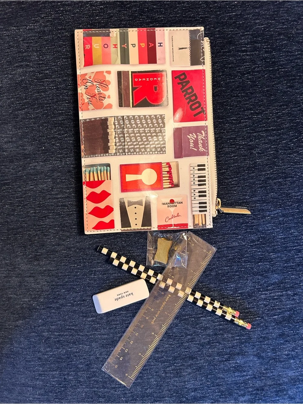 kate spade Perfect Match Multicolor Matchbox Print Pencil Case - Red & Cream